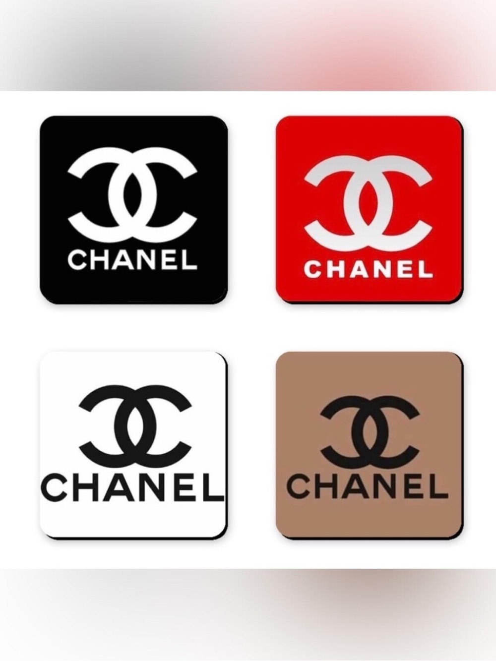 Chanel Logo Novelty Fashion Coaster Set - Set of 4 Glossy Coasters